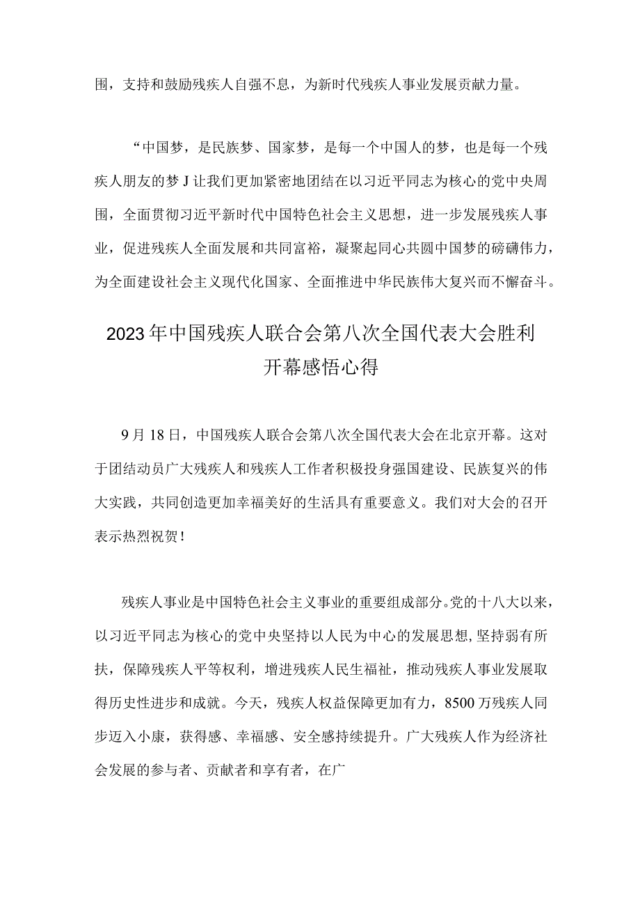 2023年中国残疾人联合会第八次全国代表大会胜利开幕感悟心得范文2篇.docx_第3页