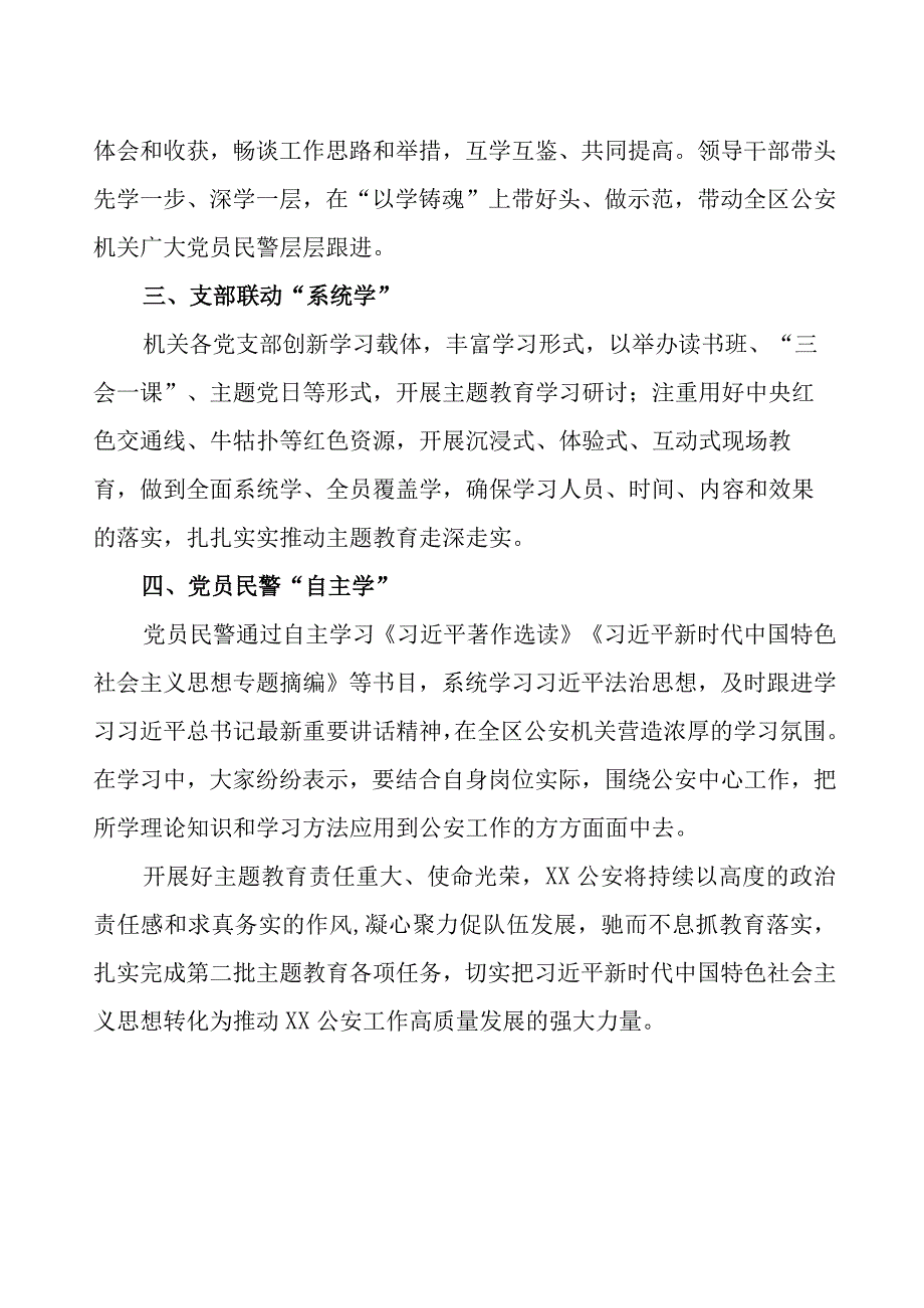 公安开展第二批主题教育学习情况汇报.docx_第2页