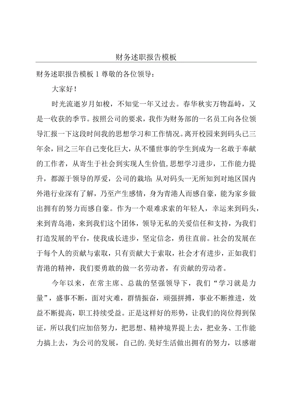 财务述职报告模板.docx_第1页