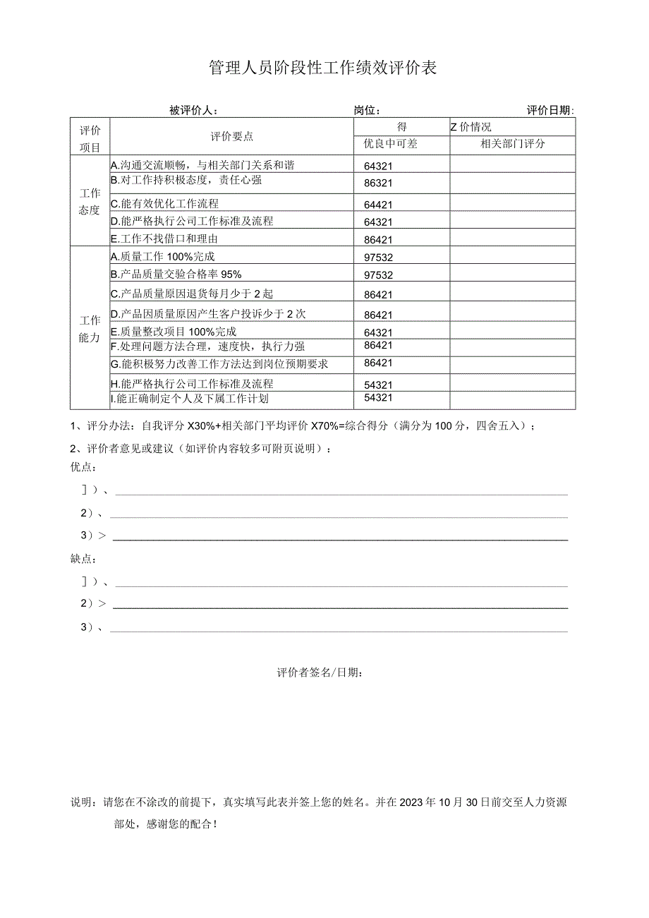 管理人员阶段性工作绩效评价表.docx_第1页