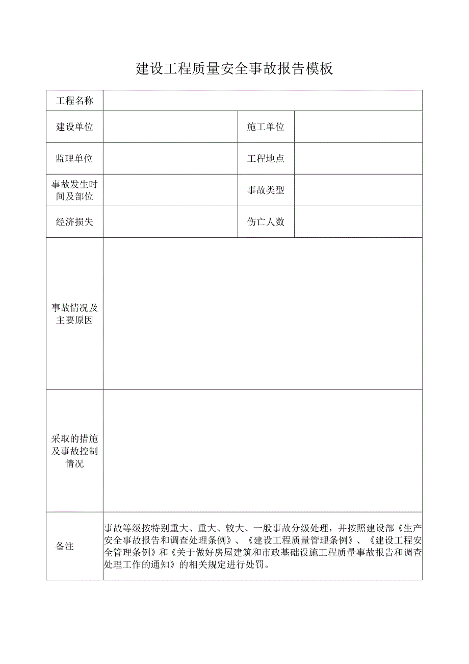 建设工程质量安全事故报告模板.docx_第1页