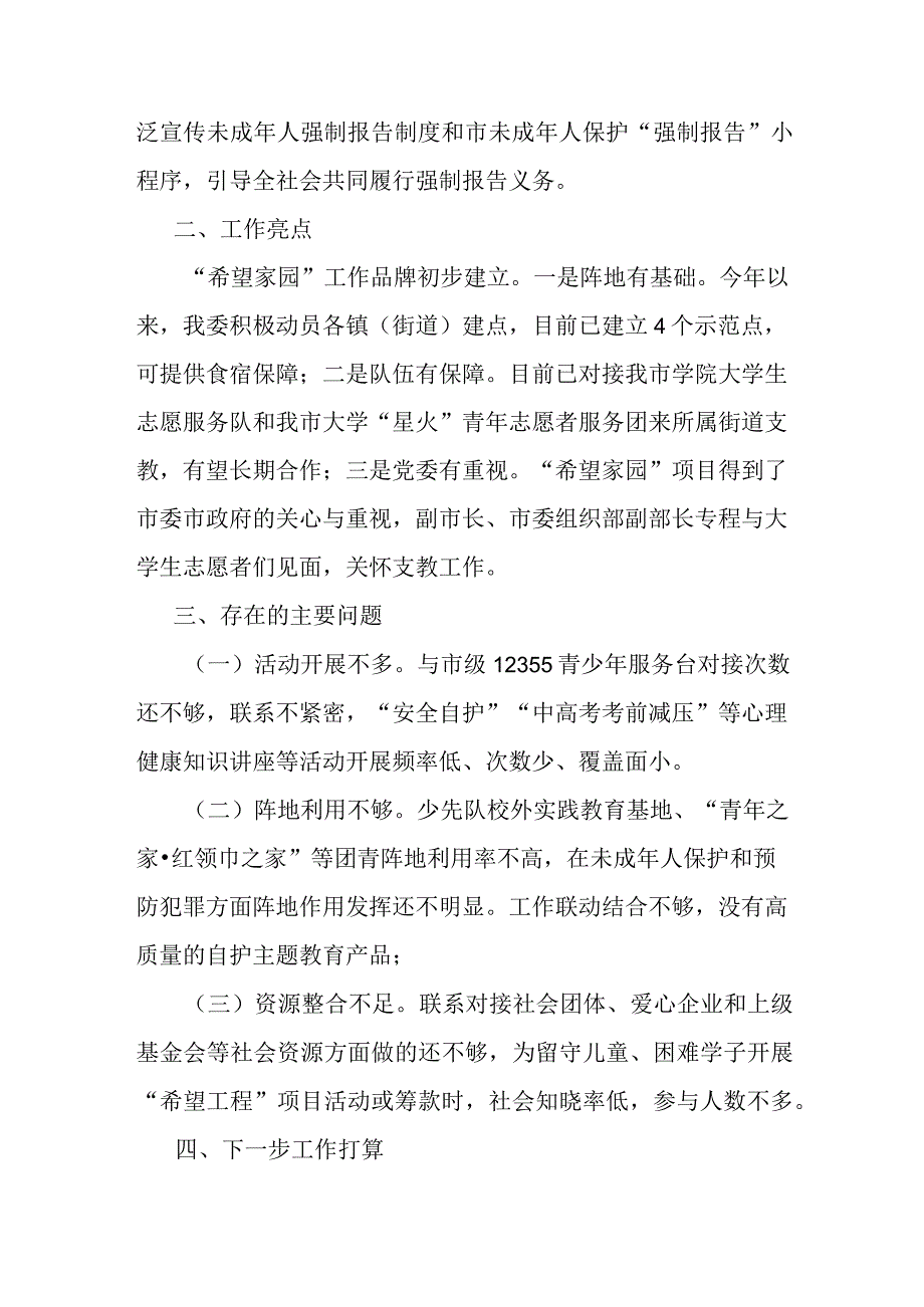 关于未成年人保护和预防未成年人违法犯罪专项行动的工作情况报告.docx_第3页