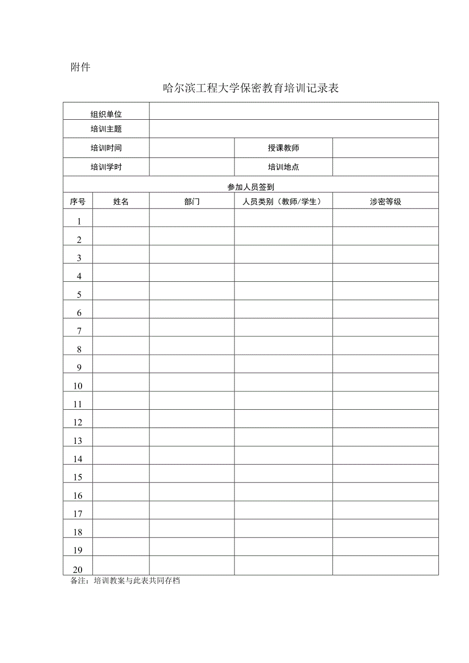 哈尔滨工程大学保密教育培训记录表.docx_第1页