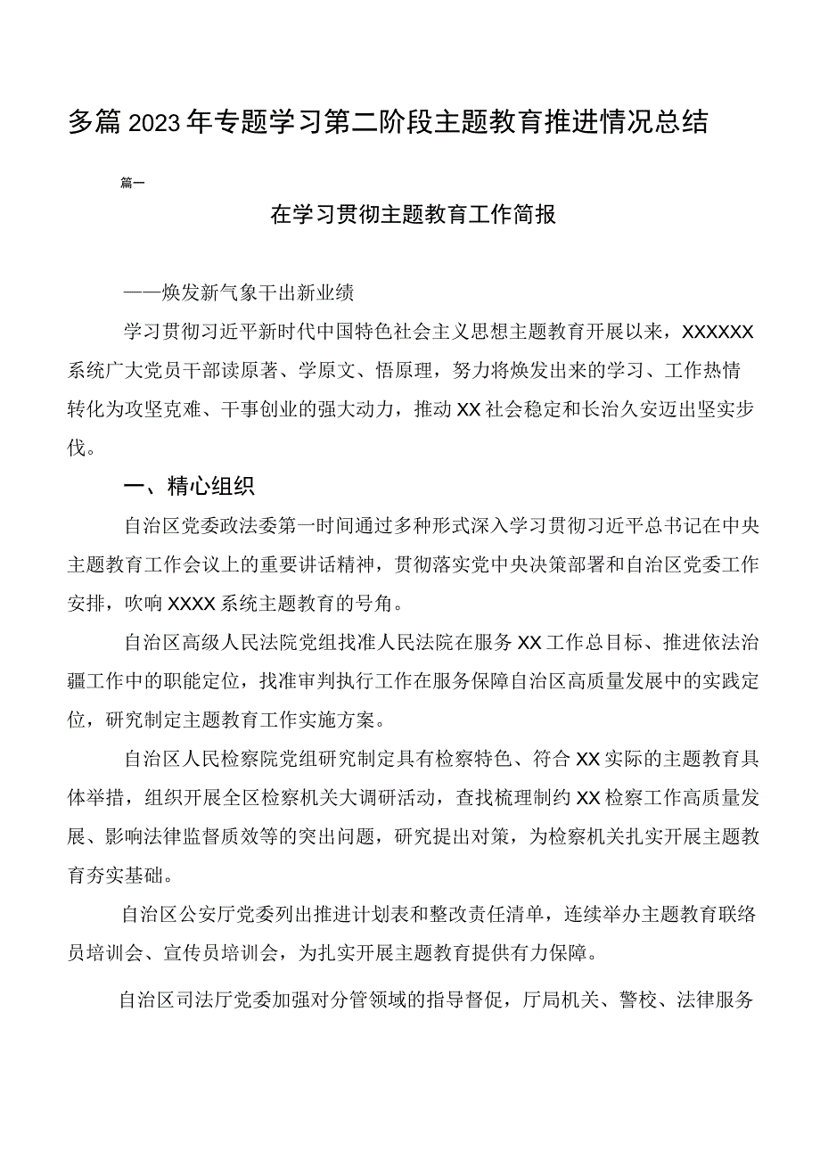 多篇2023年专题学习第二阶段主题教育推进情况总结.docx_第1页