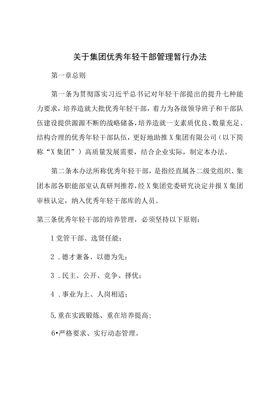 关于集团优秀年轻干部管理暂行办法.docx_第1页