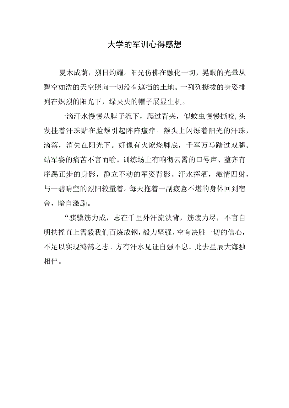 大学的军训心得感想.docx_第1页