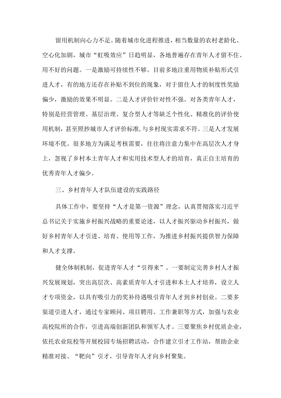 更好担负起新时代新的文化使命研讨发言稿、乡村振兴视域下青年人才队伍建设路径探索2篇.docx_第3页