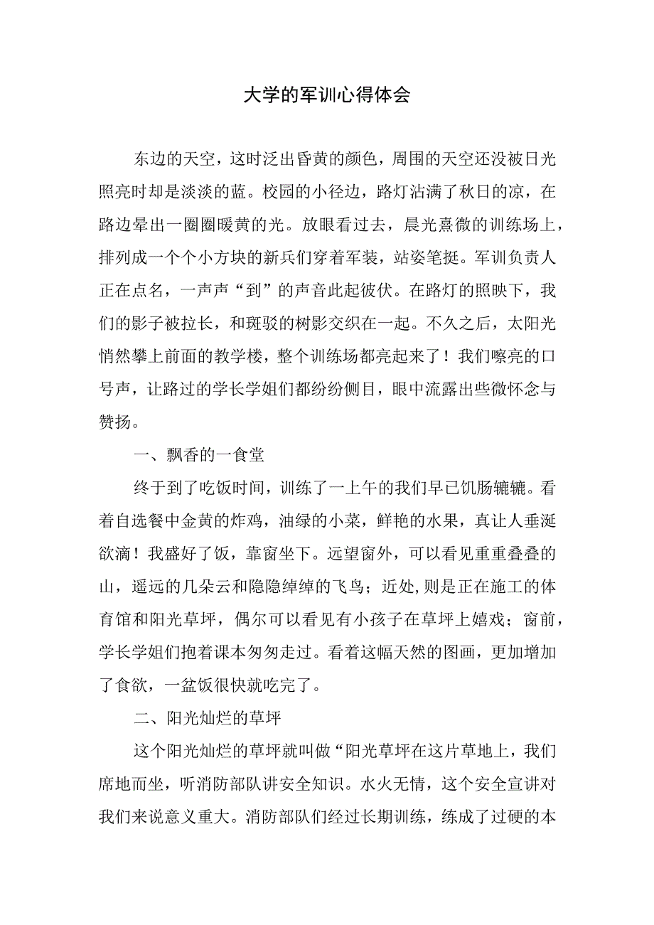 大学的军训心得体会.docx_第1页