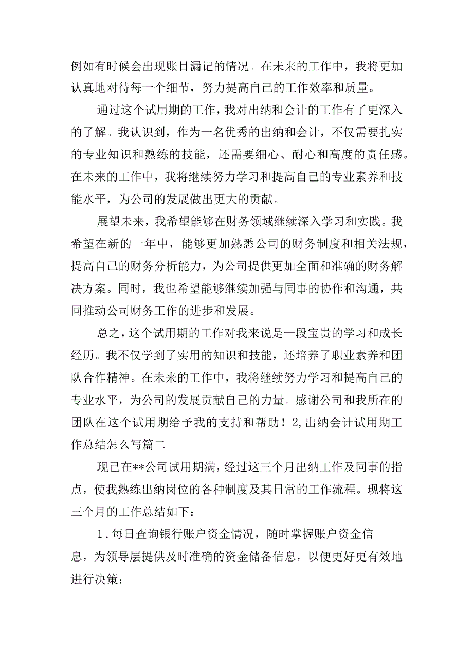 出纳会计试用期工作总结怎么写（甄选10篇）.docx_第2页