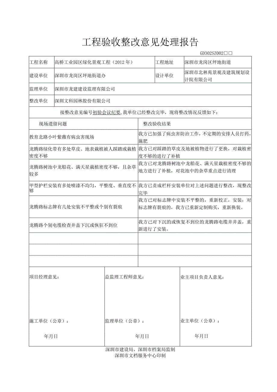 工程验收整改意见处理报告 Microsoft Word 文档.docx_第1页