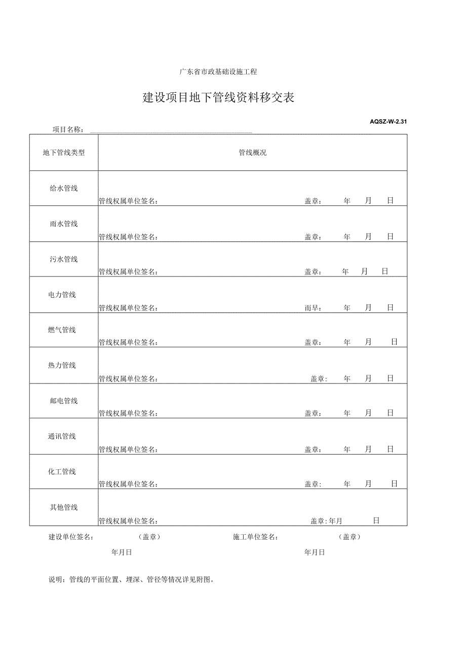 建设项目地下管线资料移交表.docx_第1页