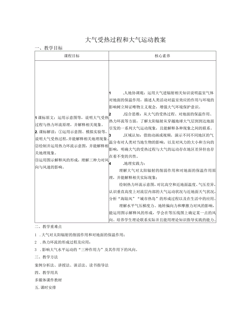 核心素养2.2 大气受热过程和大气运动 人教版新教材必修第一册教案.docx_第1页