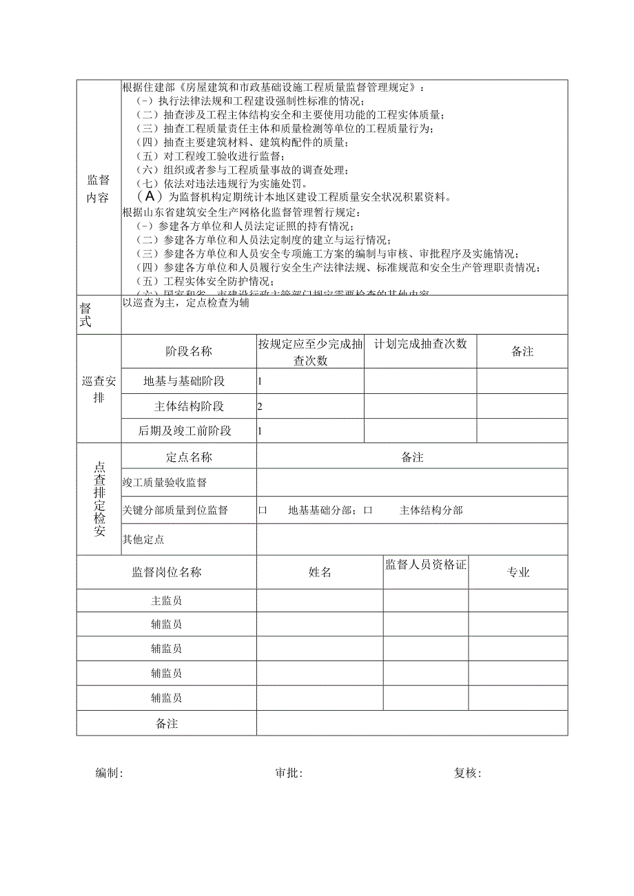 建设工程质量安全监督计划表模板.docx_第2页