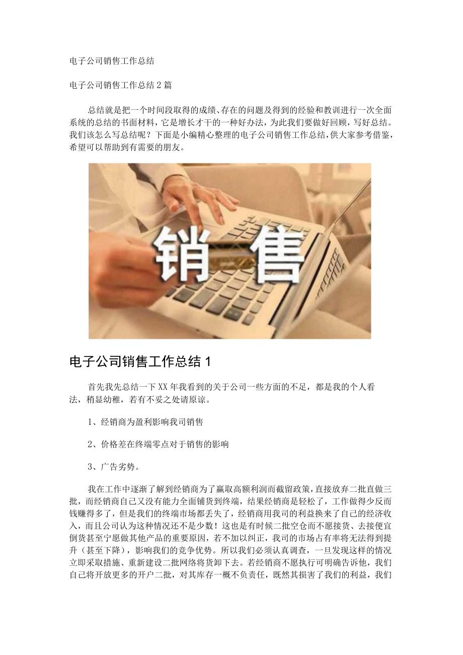 电子公司销售工作总结.docx_第1页