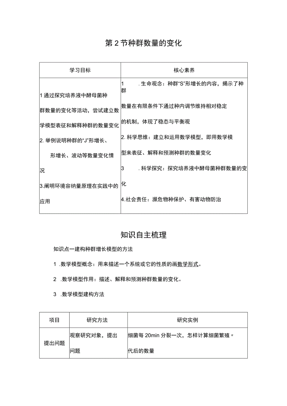 2023-2024学年 人教版 选择性必修二 种群数量的变化 学案.docx_第1页