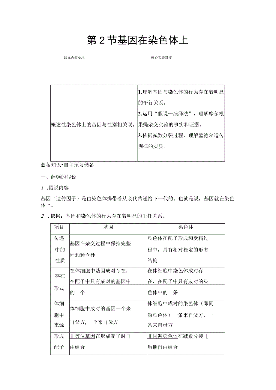 2023-2024学年 人教版 必修二 基因在染色体上 学案.docx_第1页