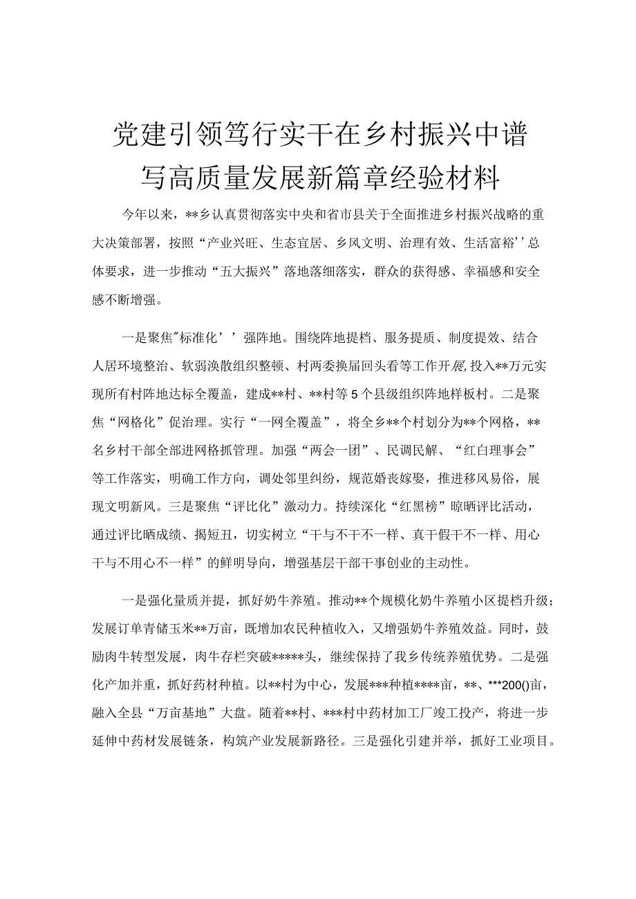 党建引领笃行实干在乡村振兴中谱写高质量发展新篇章经验材料.docx_第1页