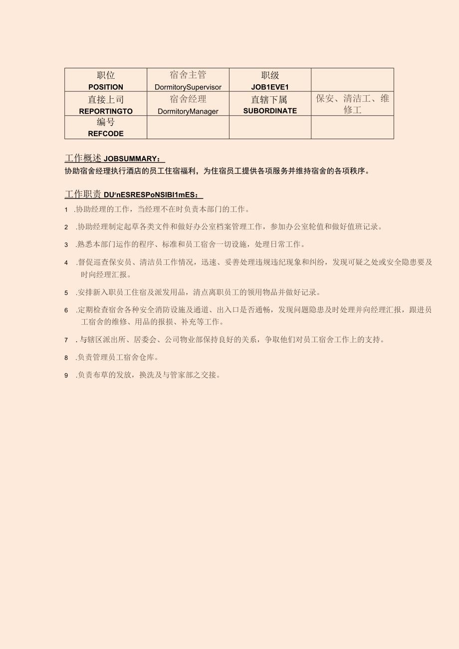 人力资源岗位（员工宿舍经理及其他）职责说明.docx_第2页