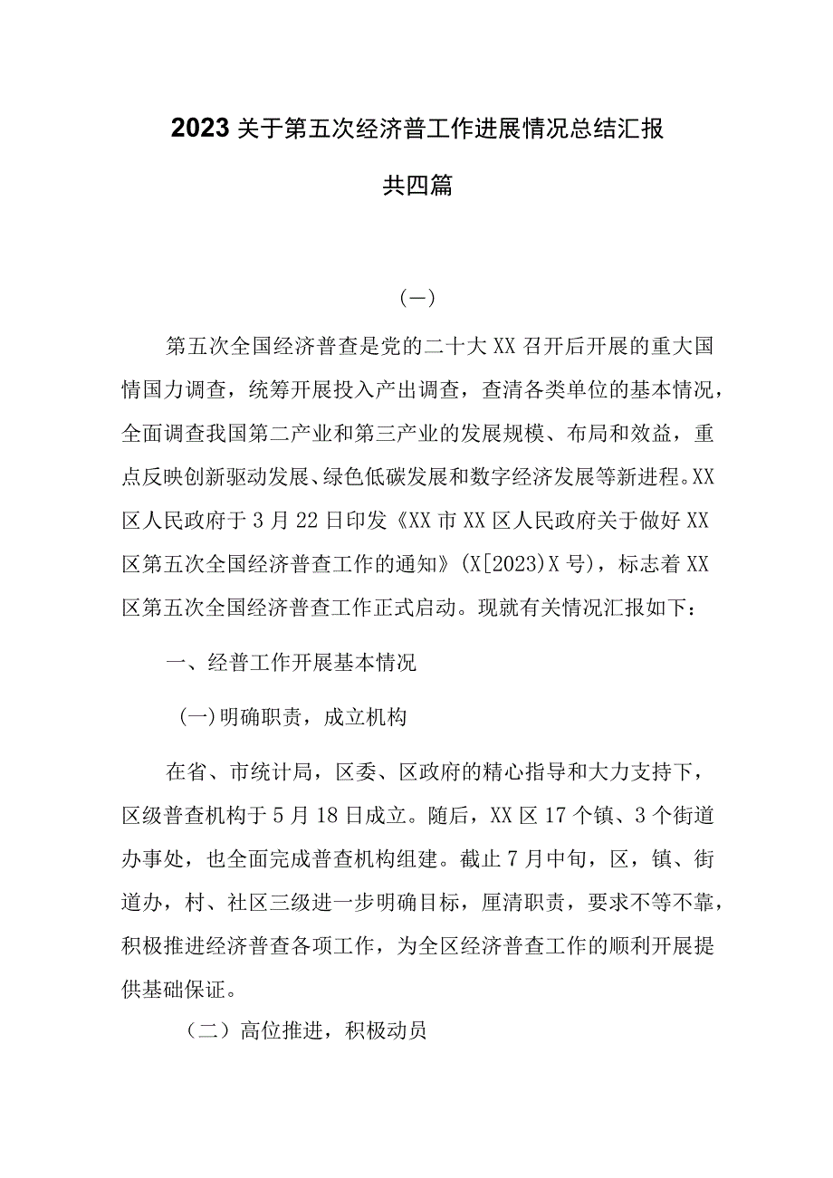 2023关于第五次经济普工作进展情况总结汇报共四篇.docx_第1页