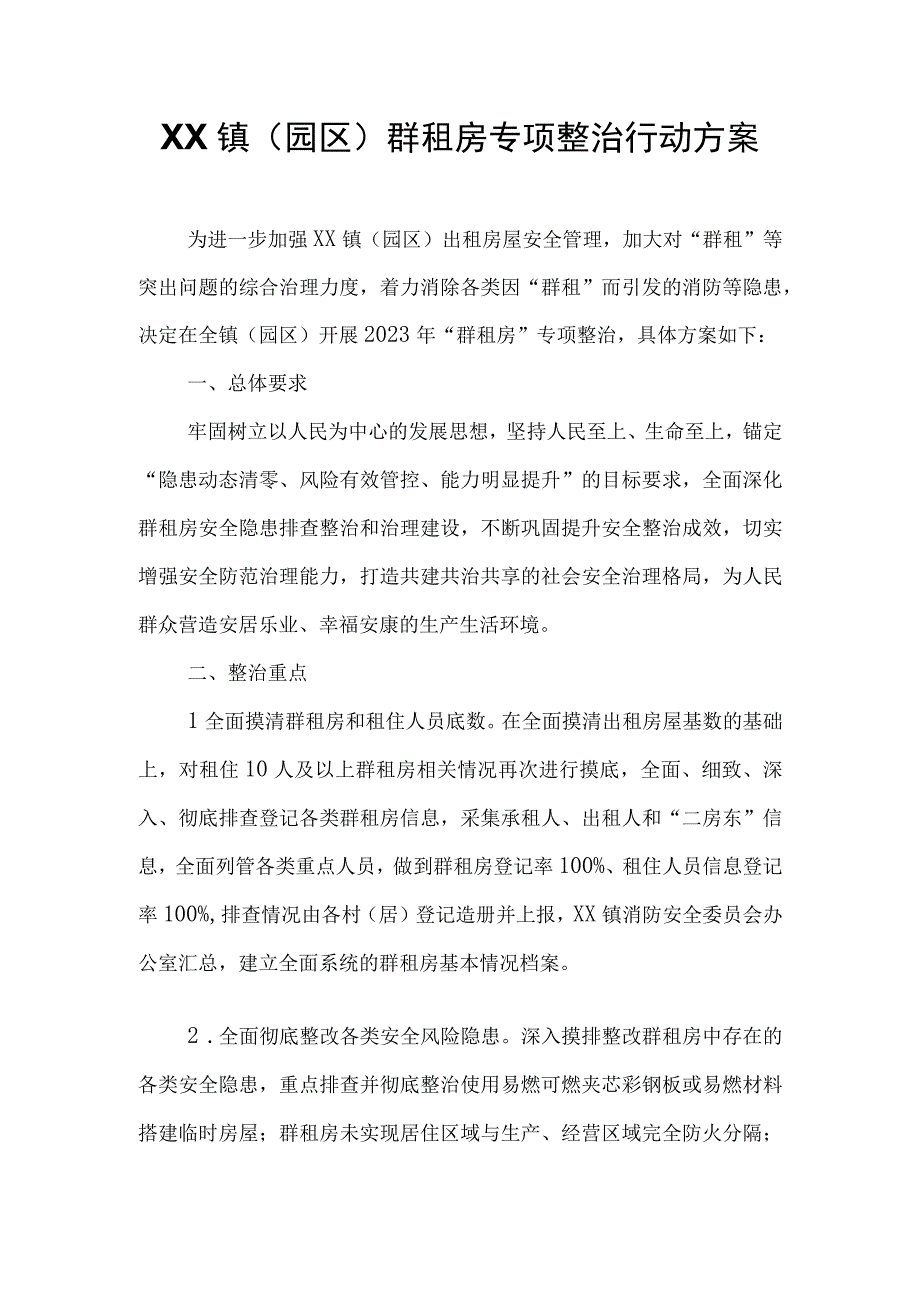 XX镇（园区）群租房专项整治行动方案.docx_第1页