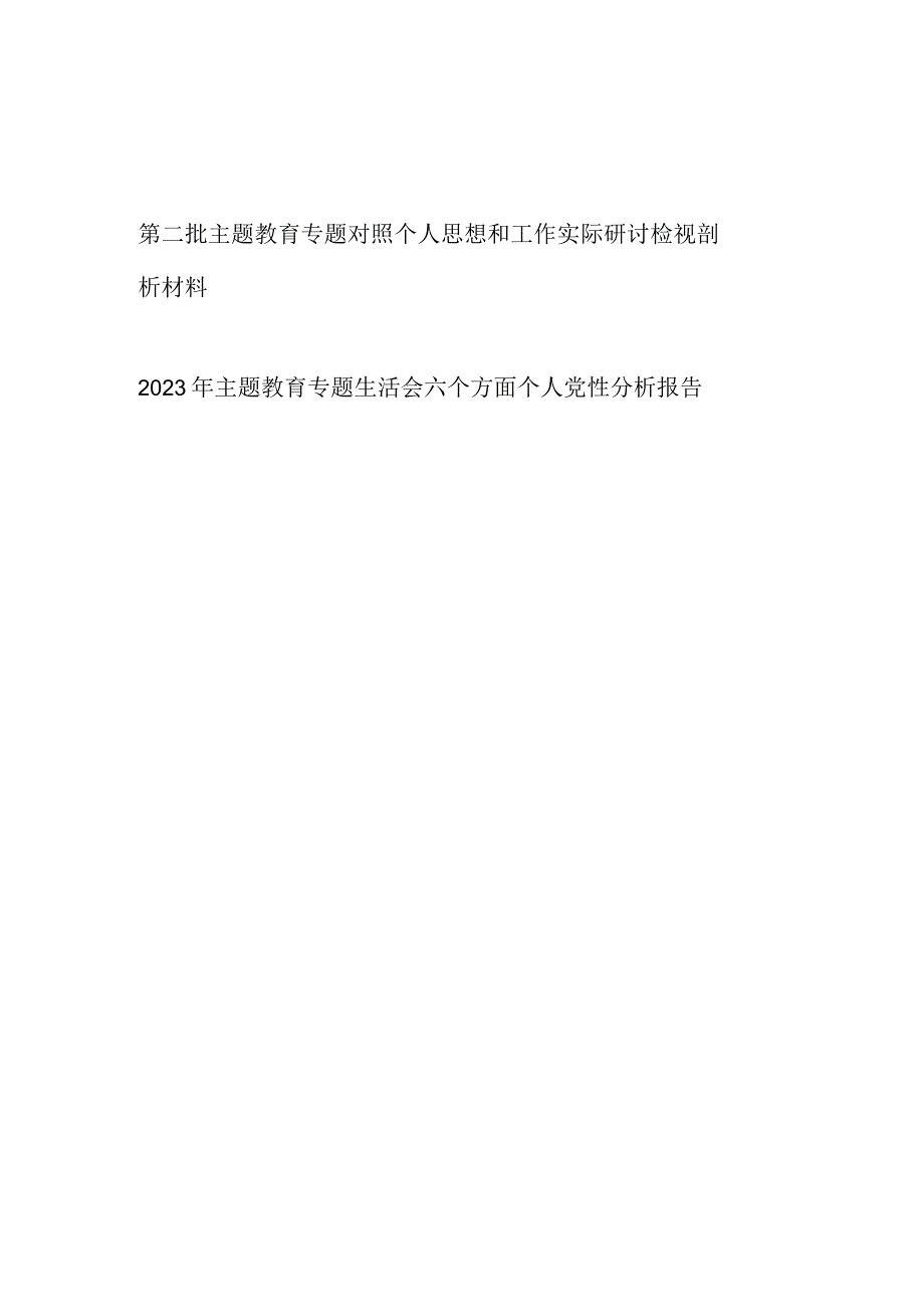 2023年第二批主题教育专题个人对照思想和工作实际五个方面研讨检视剖析材料党性分析报告.docx_第1页