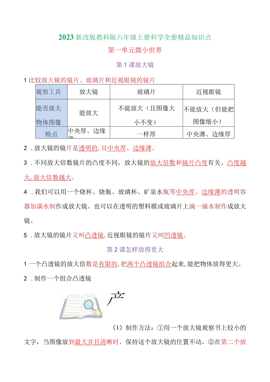 2023年新改版教科版小学六年级上册科学知识点总结与归纳.docx_第1页