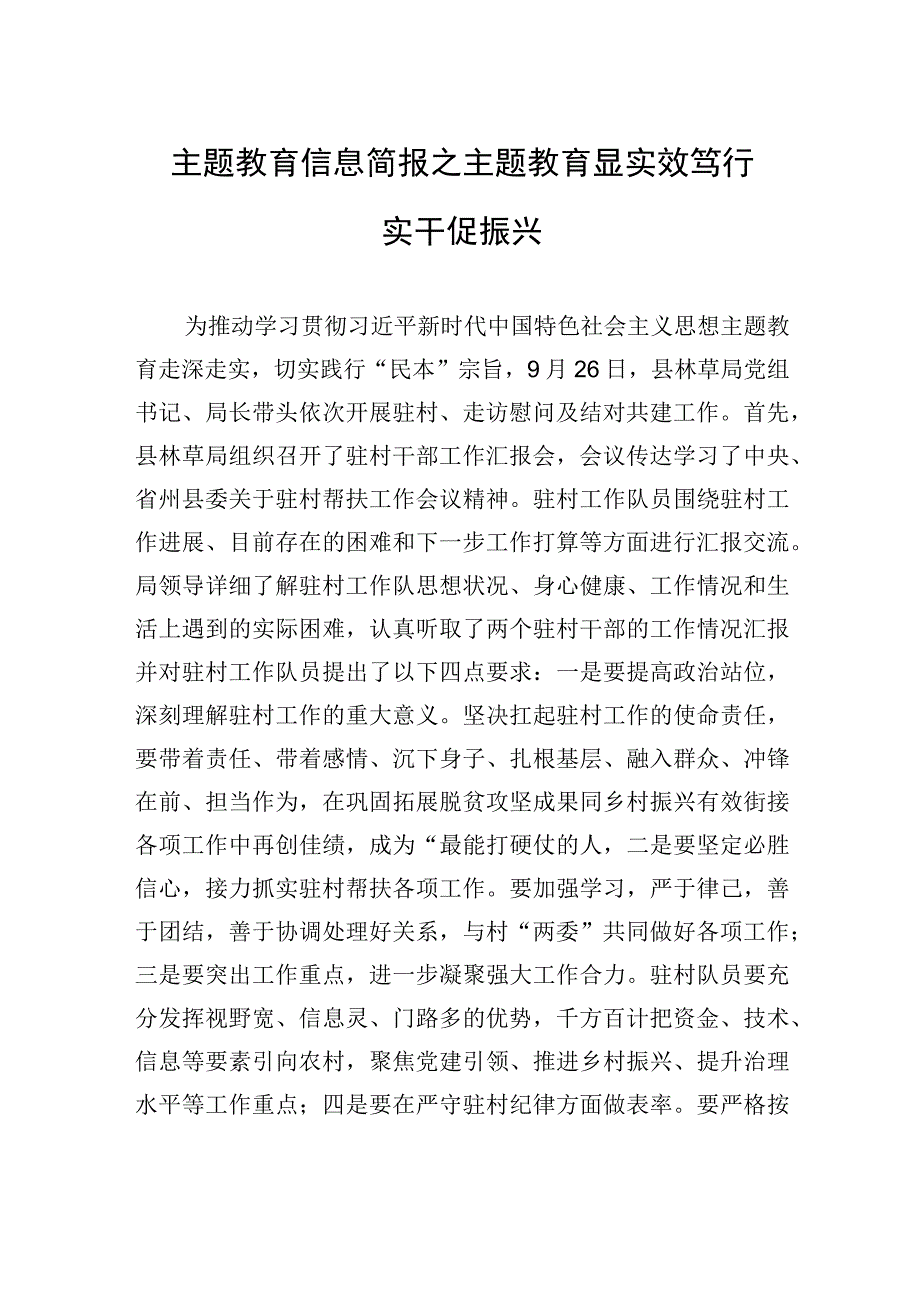 主题教育信息简报之主题教育显实效+笃行实干促振兴.docx_第1页