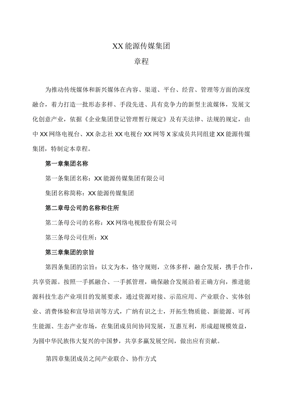 XX能源传媒集团章程(2023年).docx_第1页