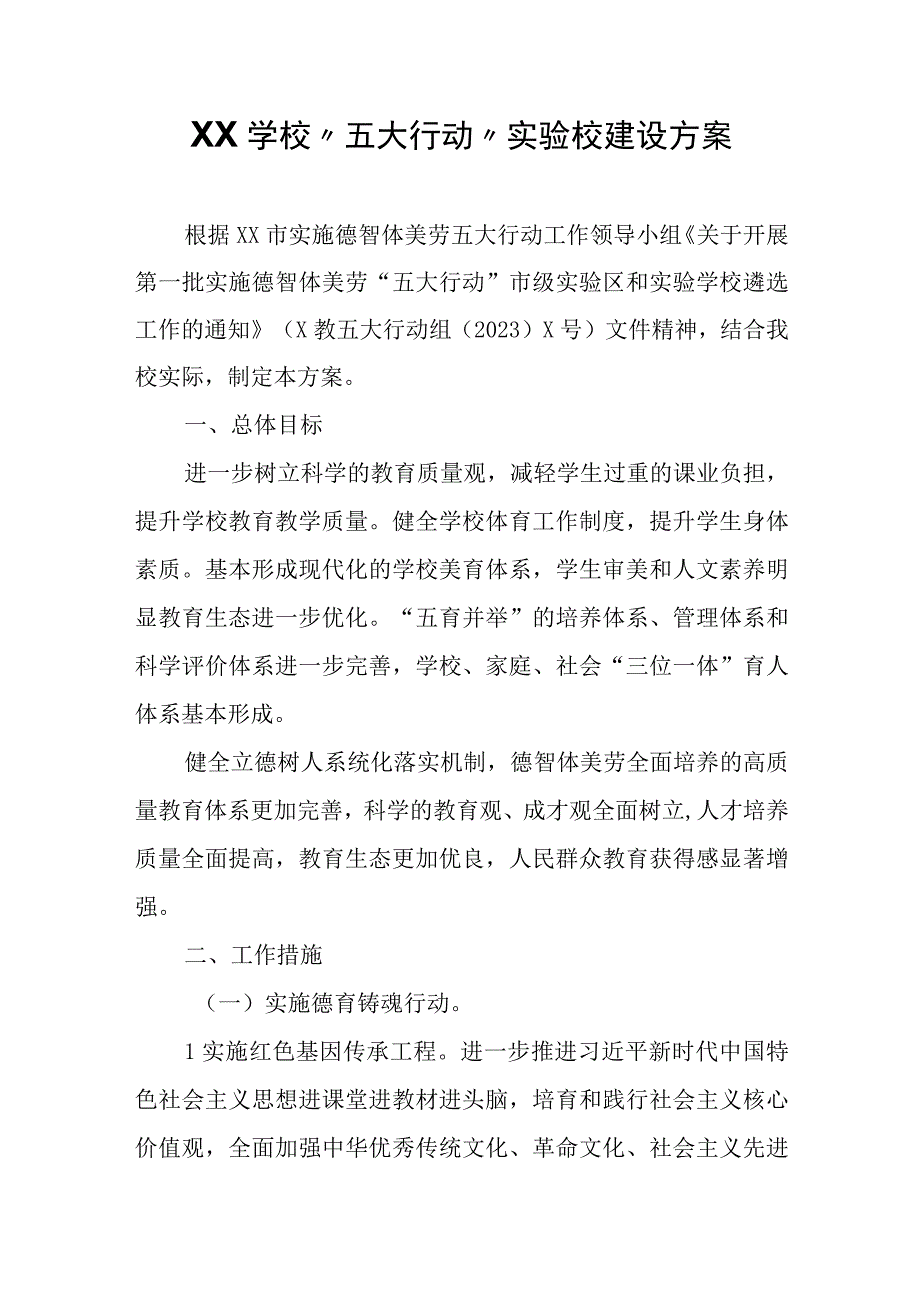 XX学校“五大行动”实验校建设方案.docx_第1页