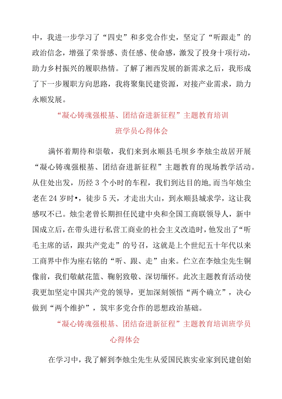 2023年“凝心铸魂强根基、团结奋进新征程”主题教育培训班学员心得体会.docx_第3页