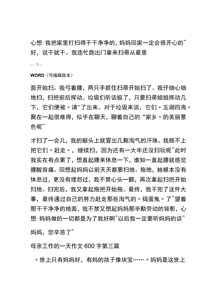 母亲工作的一天作文600字(精选30篇).docx_第3页