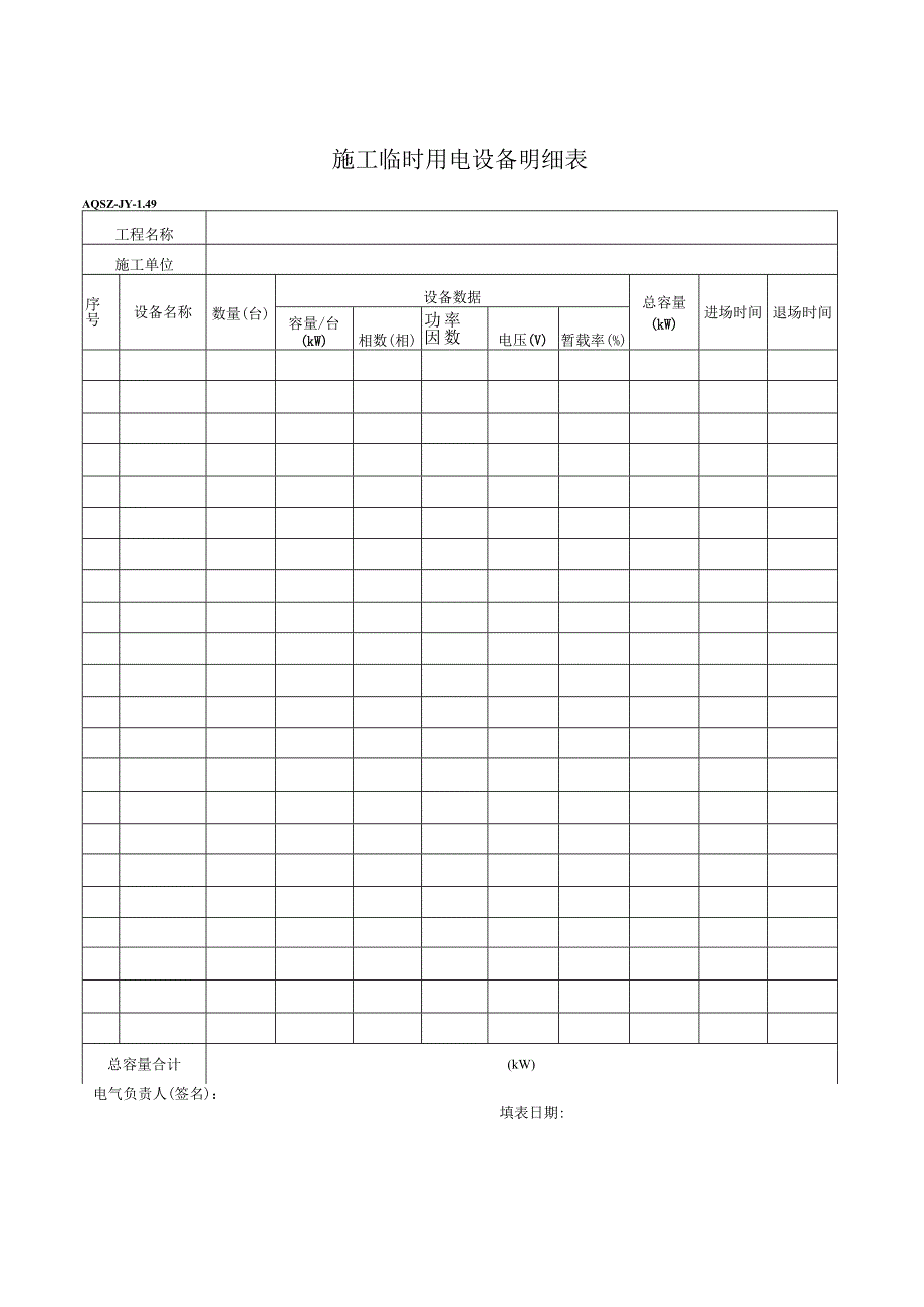 施工临时用电设备明细表.docx_第1页