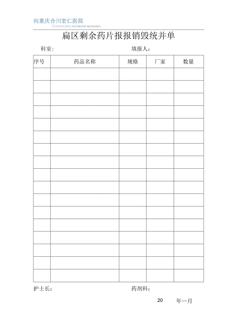 病区剩余药品报损销毁统计单.docx_第1页