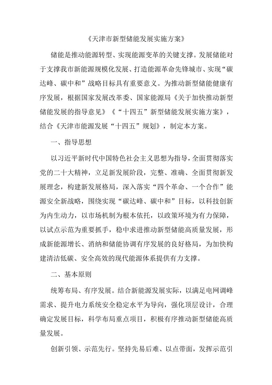 天津市新型储能发展实施方案-全文及解读.docx_第1页