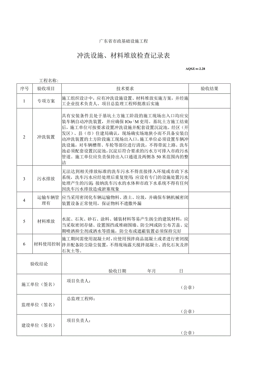 冲洗设施、材料堆放检查记录表.docx_第1页