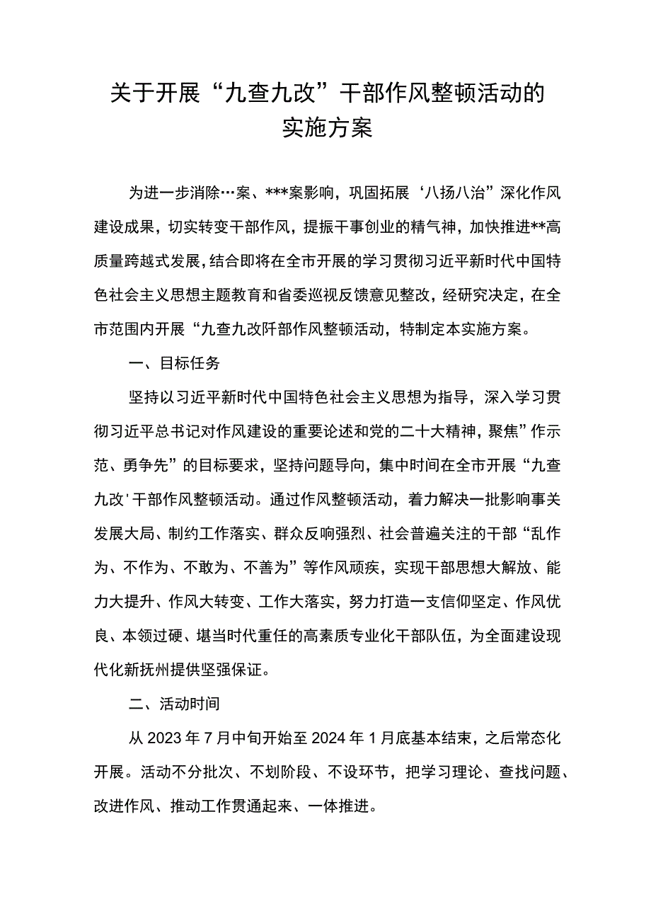 某市开展“九查九改”干部作风整顿活动的实施方案和单位“九查九改”干部作风整顿活动专题谈话记录3份.docx_第2页