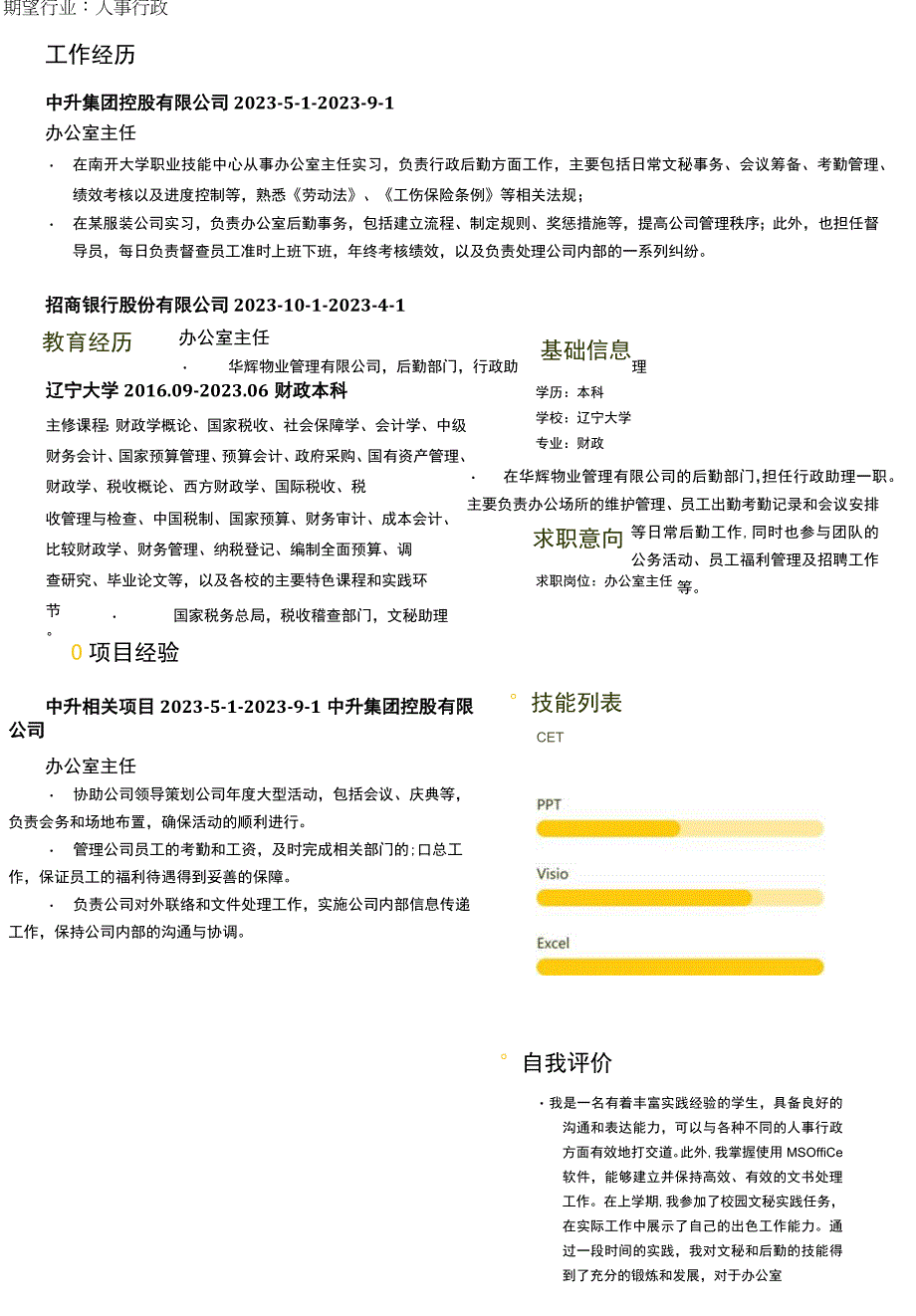 办公室副主任岗位简历模板.docx_第1页