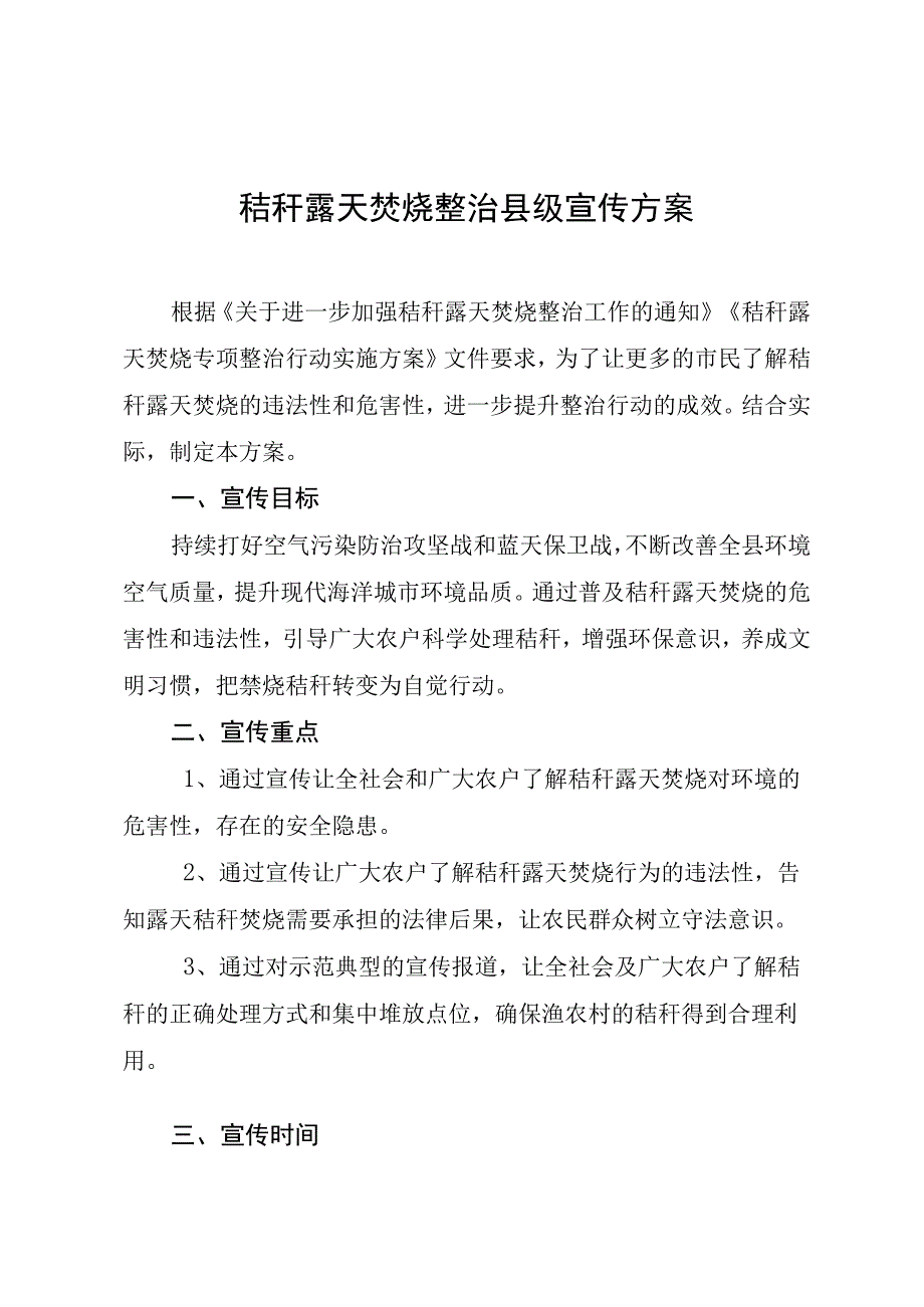 秸秆露天焚烧整治县级宣传方案.docx_第1页