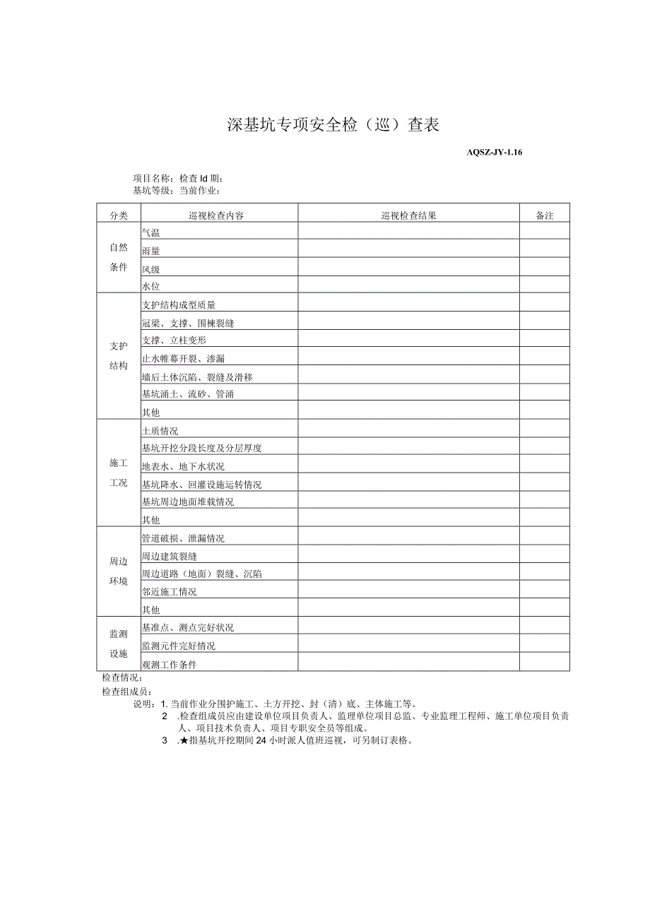 深基坑专项安全检(巡)查表.docx_第1页