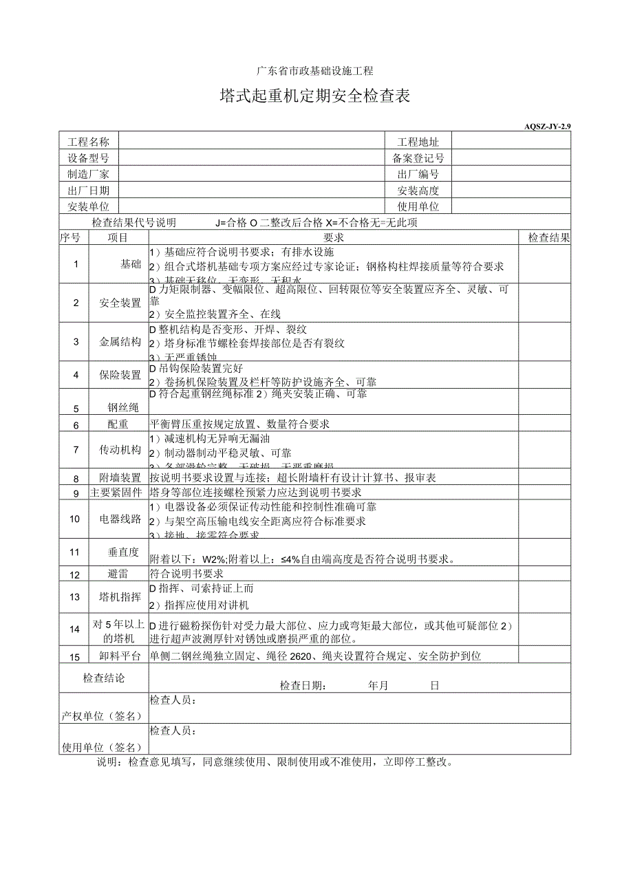 塔式起重机定期安全检查表.docx_第1页