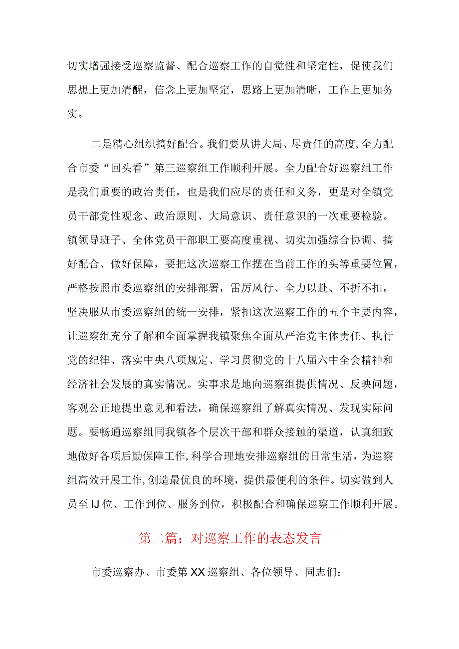 对巡察工作的表态发言六篇.docx_第2页