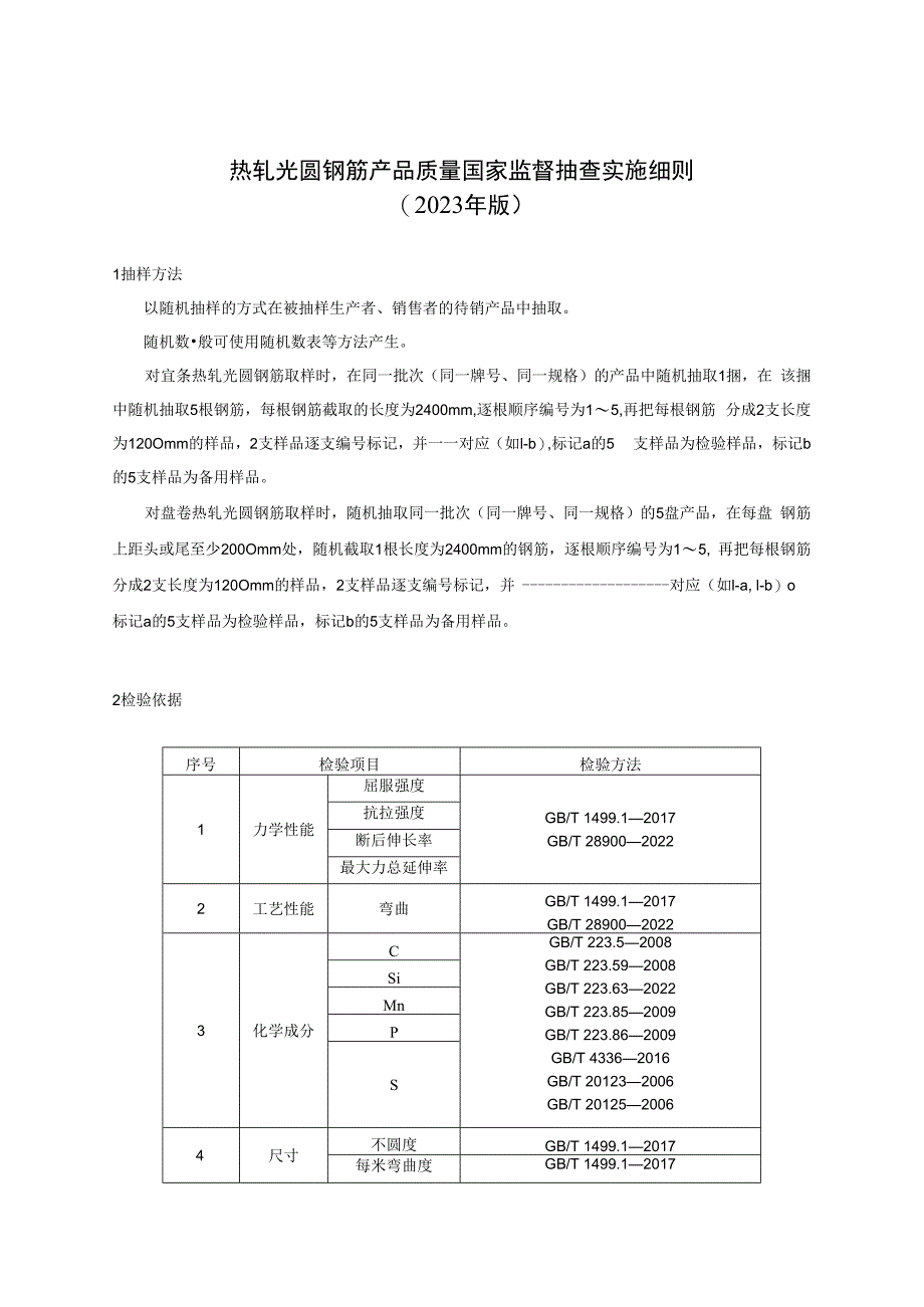 热轧光圆钢筋产品质量国家监督抽查实施细则2023年版.docx_第1页