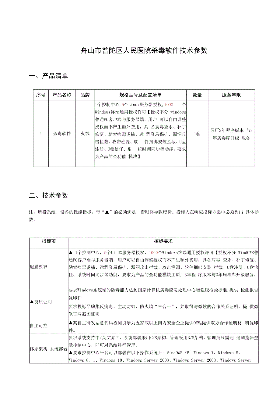 舟山市普陀区人民医院杀毒软件技术参数.docx_第1页