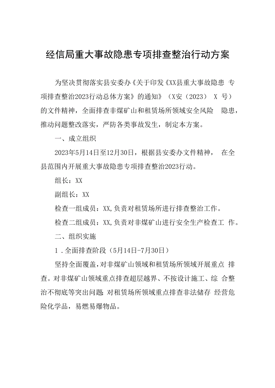 经信局重大事故隐患专项排查整治2023行动方案.docx_第1页