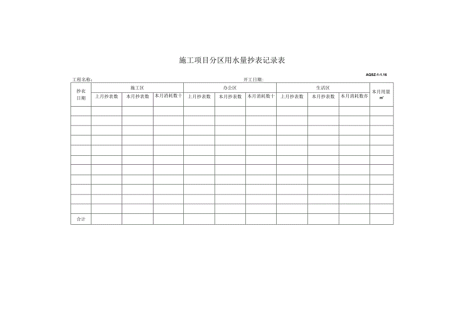 施工项目分区用水量抄表记录表.docx_第1页