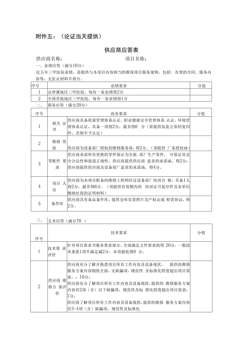 论证当天提供供应商应答表.docx_第1页