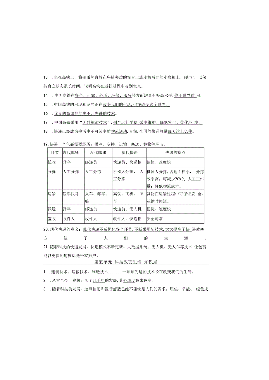 第五单元 科技改变生活（知识点总结）-冀人版四年级科学下册.docx_第1页