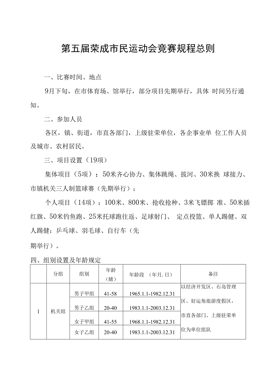 第五届荣成市民运动会竞赛规程总则.docx_第1页