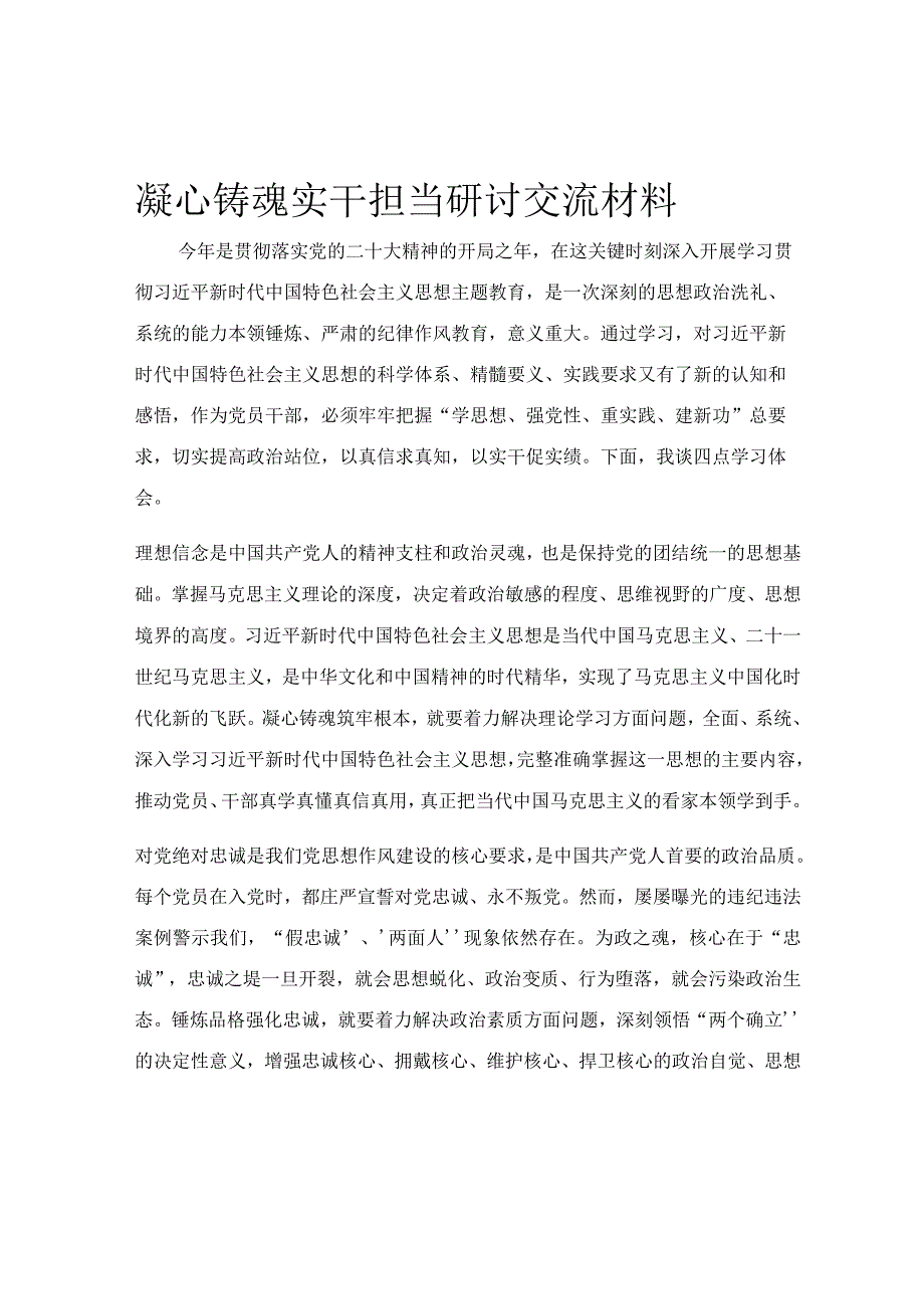 凝心铸魂 实干担当研讨交流材料.docx_第1页