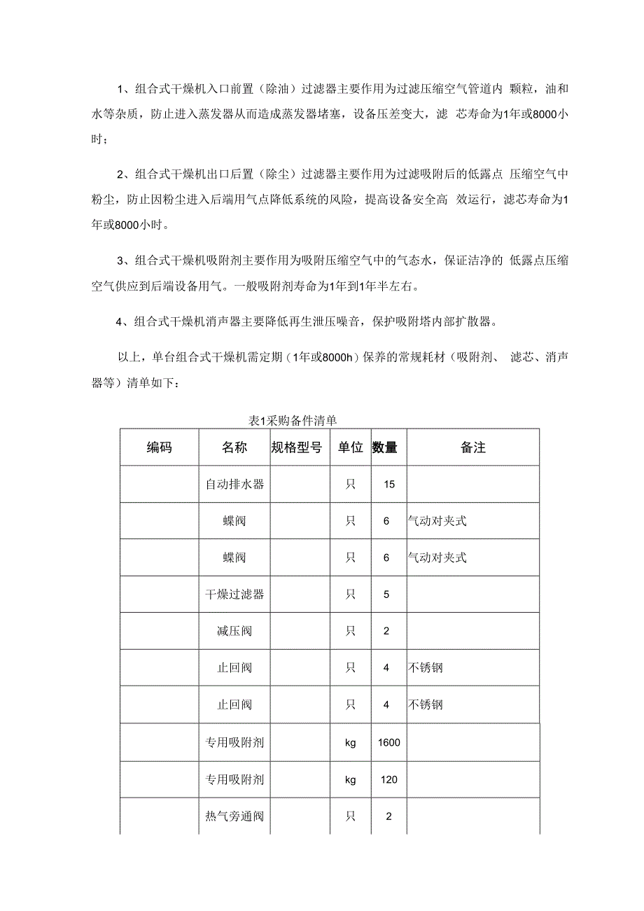 组合式干燥机年度维修保养备件技术要求.docx_第2页